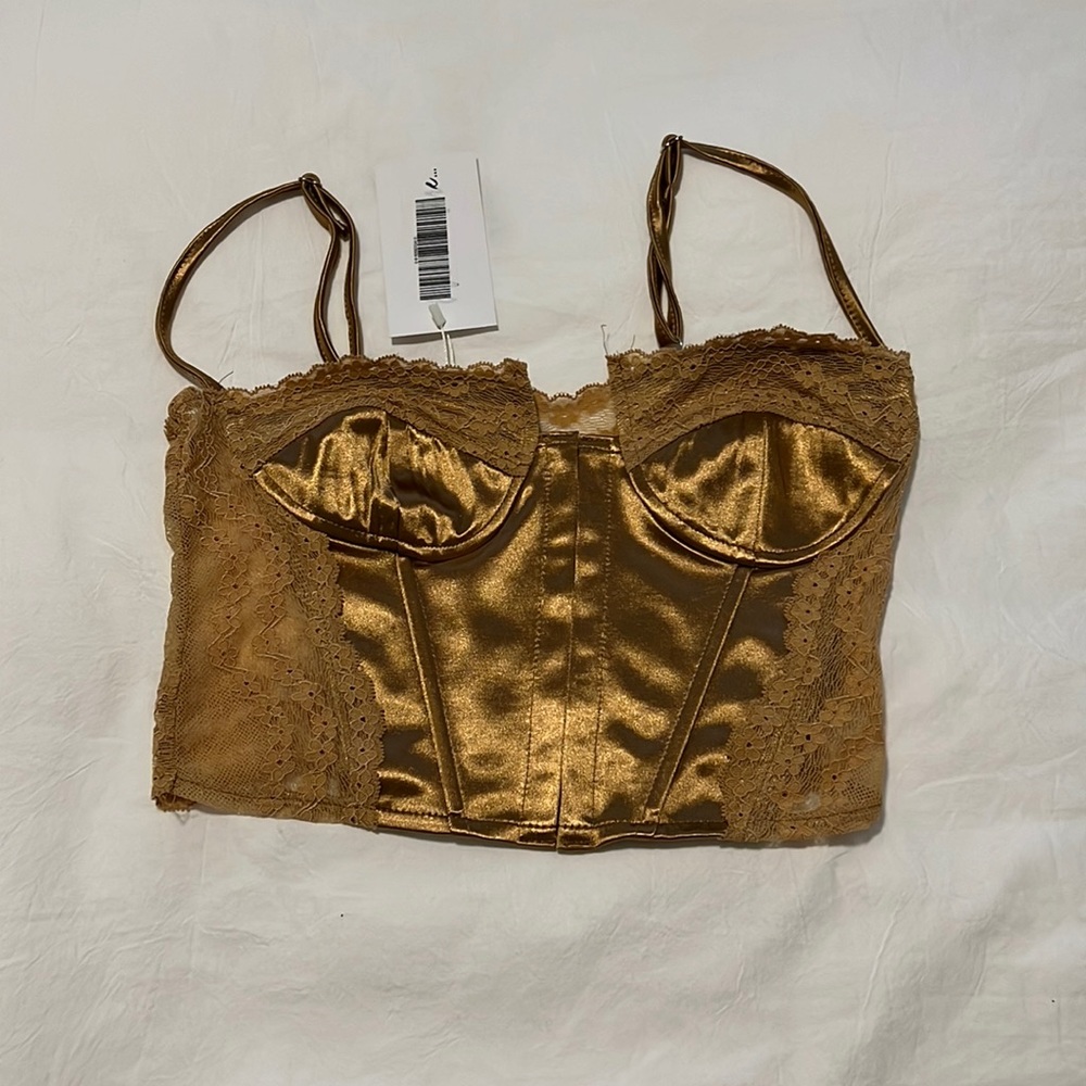12th tribe Keri gold lace crop top
